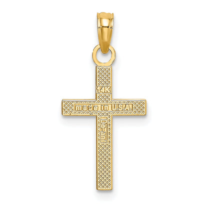 14K Yellow Gold Textured Center Block Cross Charm