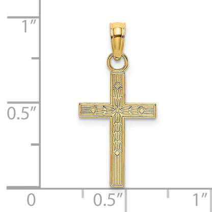 14K Yellow Gold Textured Center Block Cross Charm