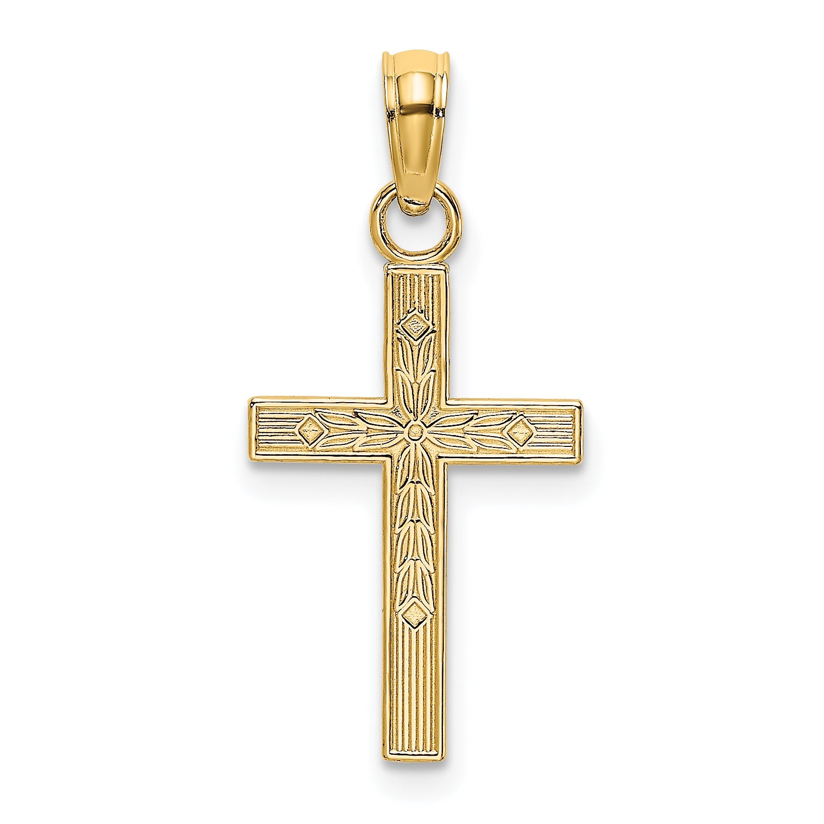 14K Yellow Gold Textured Center Block Cross Charm