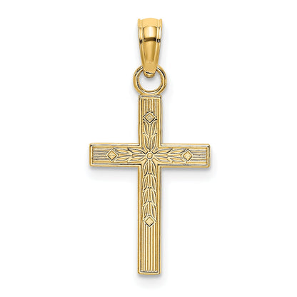 14K Yellow Gold Textured Center Block Cross Charm