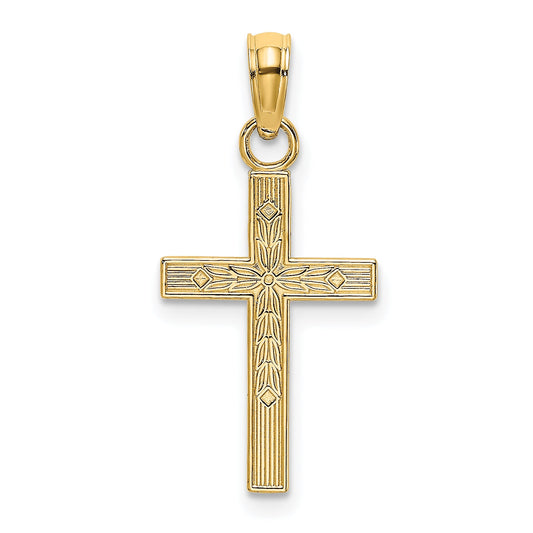 14K Yellow Gold Textured Center Block Cross Charm
