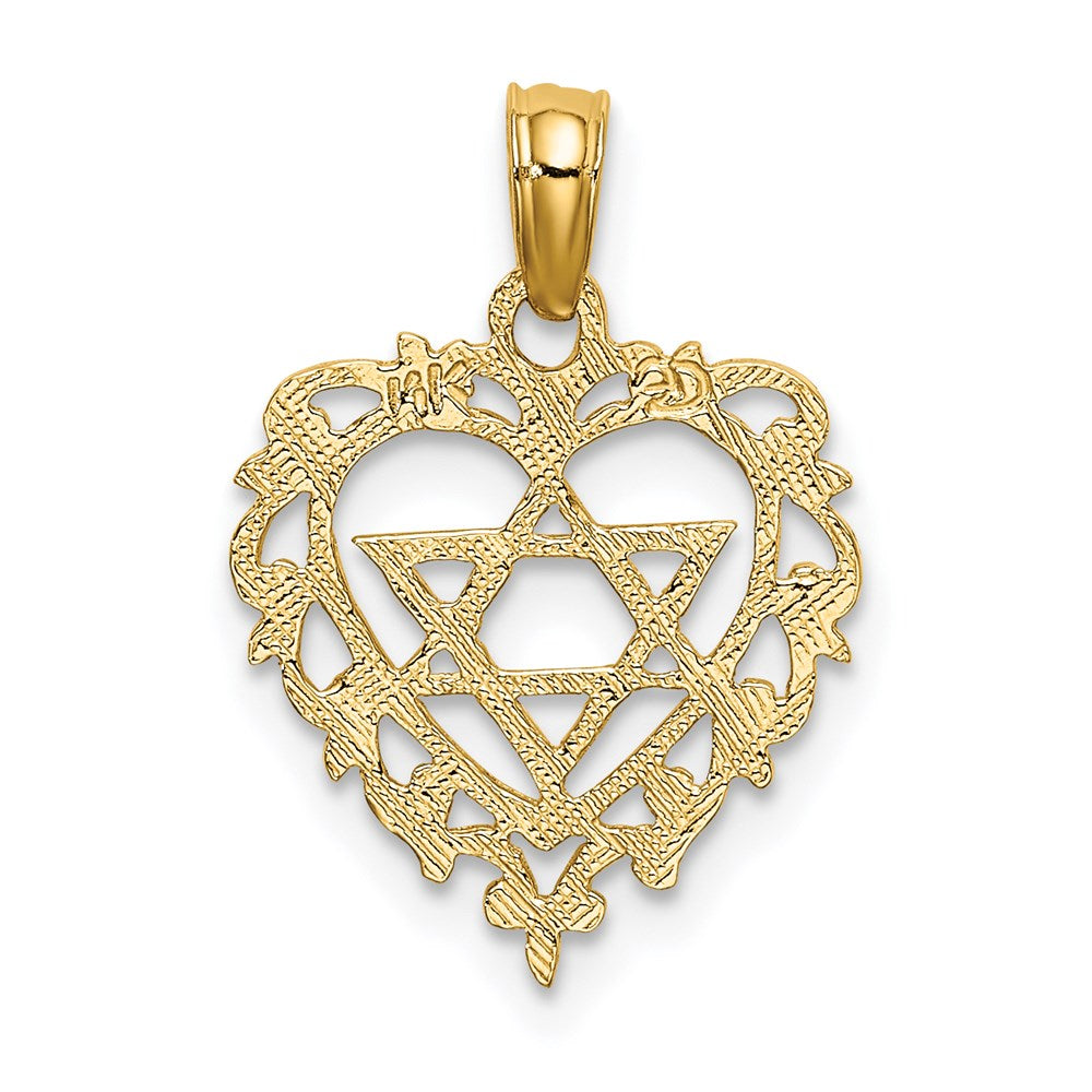 14K Yellow Gold Textured Star Of David In Heart Charm