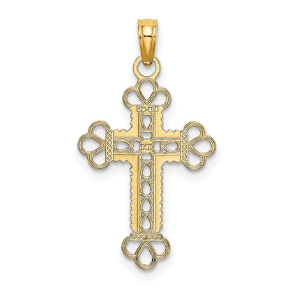 14K Yellow Gold Textured And Cut-Out W/ Rope Frame Block Cross Charm