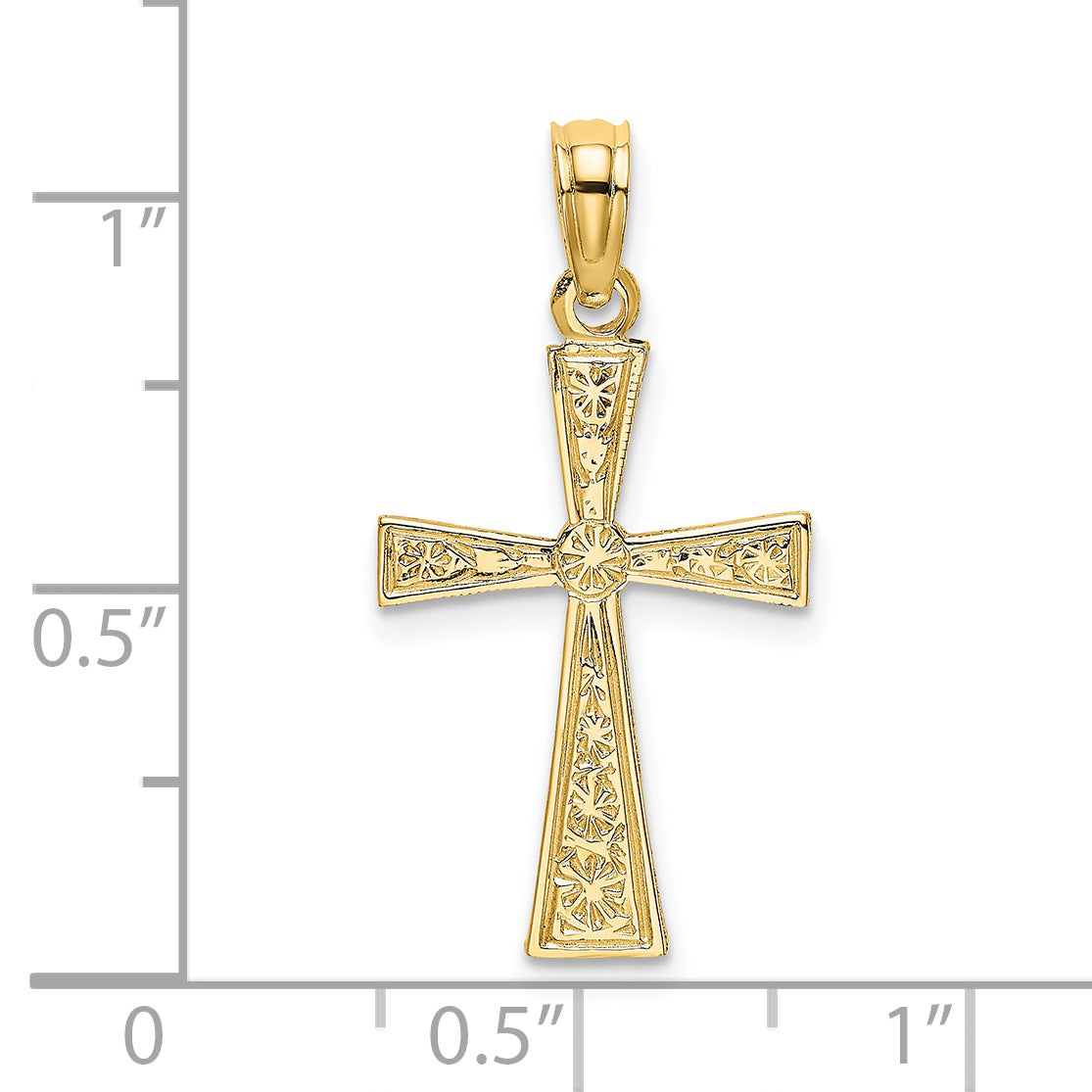 14K Yellow Gold Engraved Cross W/Flared Tips Charm