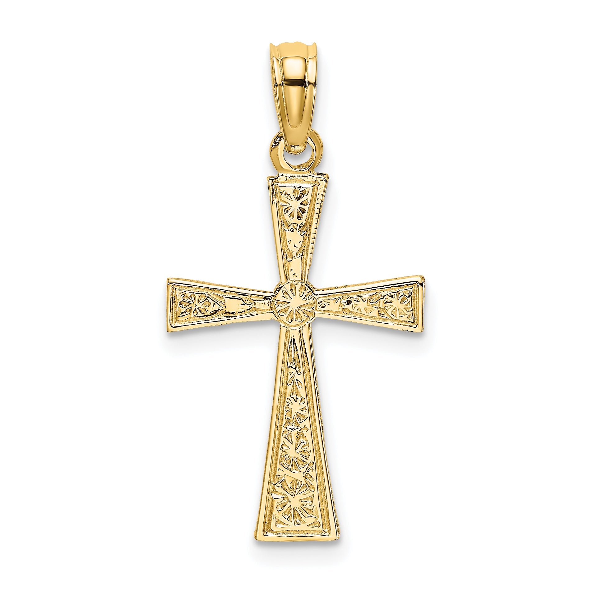 14K Yellow Gold Engraved Cross W/Flared Tips Charm