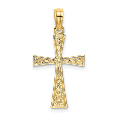 14K Yellow Gold Engraved Cross W/Flared Tips Charm