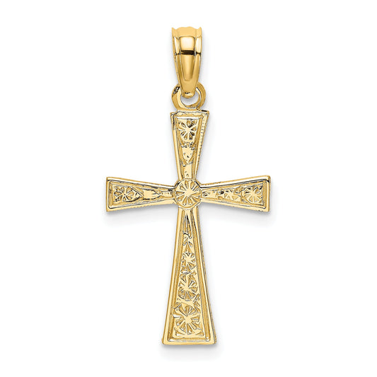 14K Yellow Gold Engraved Cross W/Flared Tips Charm