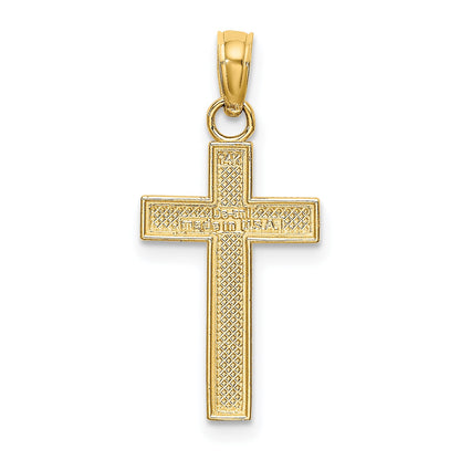 14K Yellow Gold Polished Block Style Beaded Edge Cross Charm