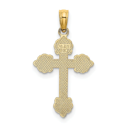14K Yellow Gold Polished And Textured Fancy Cross Charm
