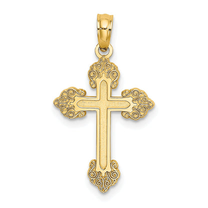 14K Yellow Gold Polished And Textured Fancy Cross Charm