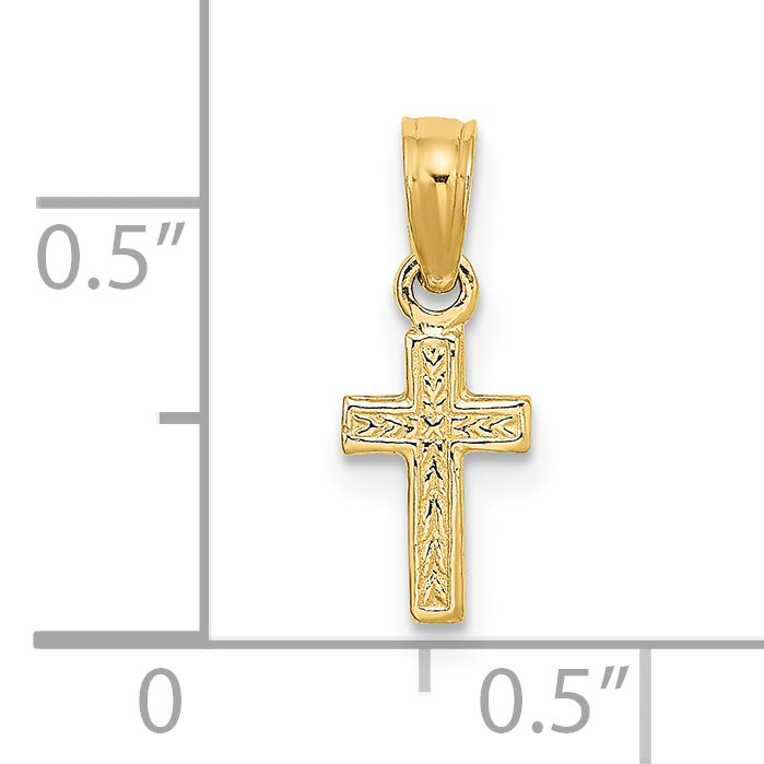 14K Yellow Gold Polished And Engraved Mini Cross Charm