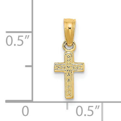 14K Yellow Gold Polished And Engraved Mini Cross Charm