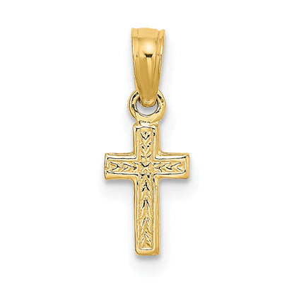 14K Yellow Gold Polished And Engraved Mini Cross Charm