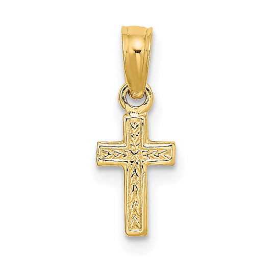 14K Yellow Gold Polished And Engraved Mini Cross Charm