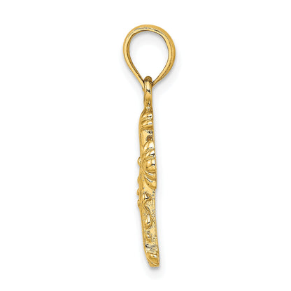 14K Yellow Gold Polished And Textured Cross Charm