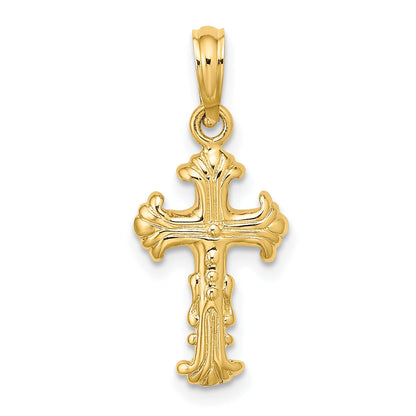 14K Yellow Gold Polished And Textured Cross Charm