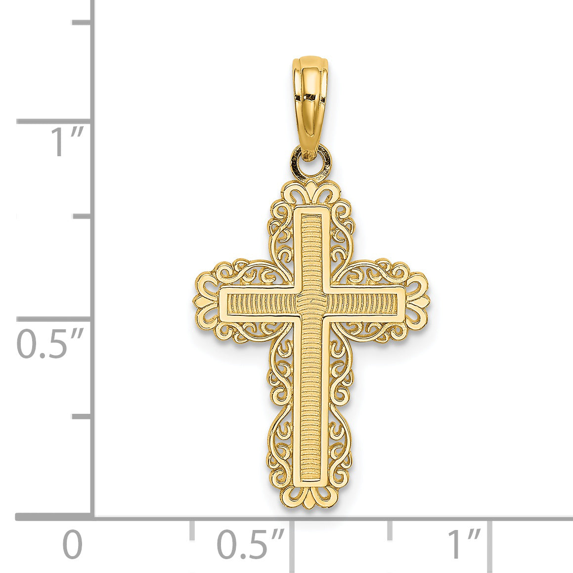 14K Yellow Gold Textured W/ Lace Trim Cross Charm