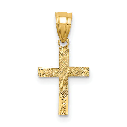 14K Yellow Gold Polished W/ Star Pattern Mini Cross Charm