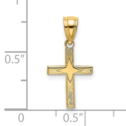 14K Yellow Gold Polished W/ Star Pattern Mini Cross Charm