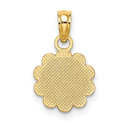 14K Yellow Gold Praying Hands And Cross On Scalloped Round Disk Charm