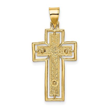 14k Yellow Gold Textured Crucifix w/ Frame Charm