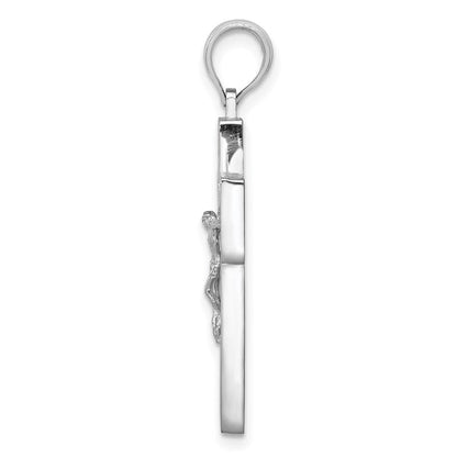 14k White Gold Textured Crucifix w/ Frame Charm