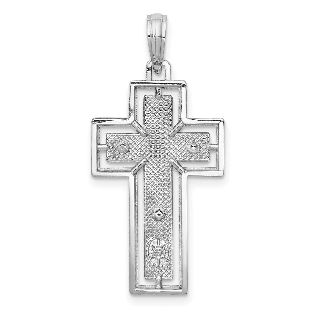 14k White Gold Textured Crucifix w/ Frame Charm