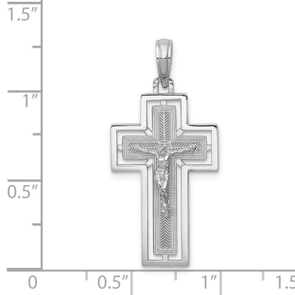 14k White Gold Textured Crucifix w/ Frame Charm