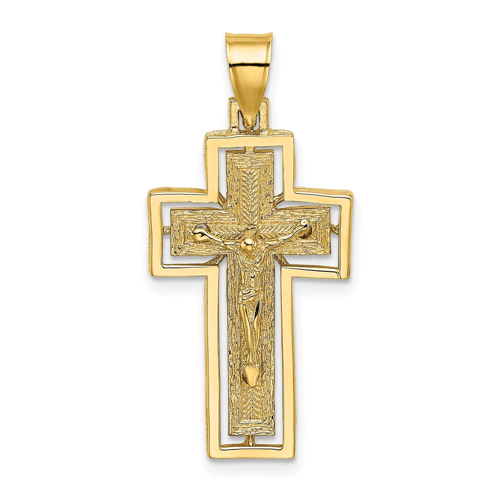 14k Yellow Gold Textured Crucifix w/ Frame Charm