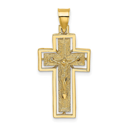 14k Yellow Gold Textured Crucifix w/ Frame Charm