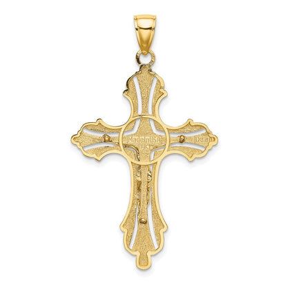 14k Yellow Gold Textured Cut-Out Crucifix W/Budded Tips Charm
