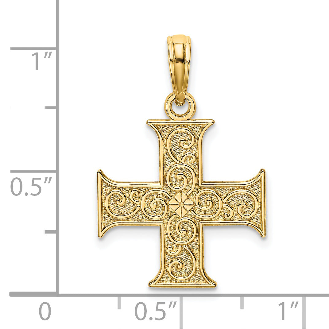 14K Yellow Gold Greek Cross With Swirl Design Charm
