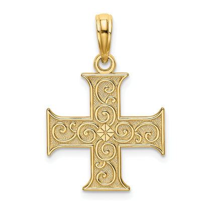 14K Yellow Gold Greek Cross With Swirl Design Charm