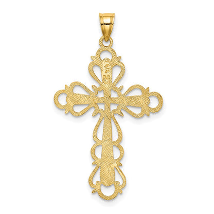 14K Yellow Gold Polished Lace Trim Cross Charm