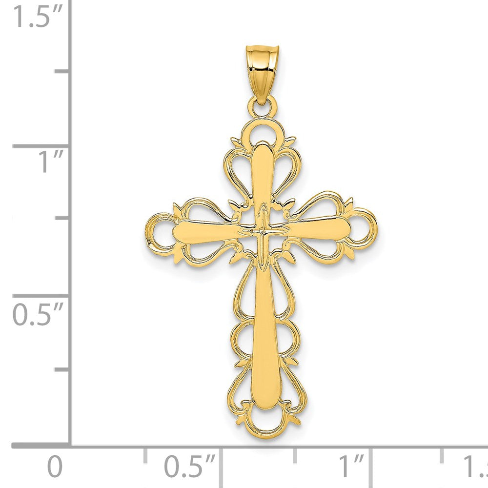 14K Yellow Gold Polished Lace Trim Cross Charm
