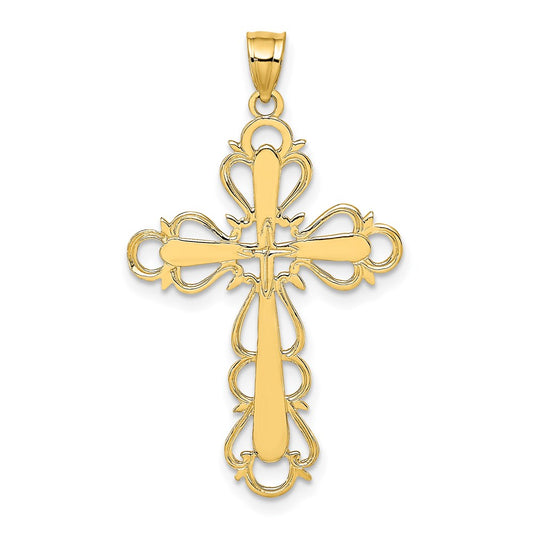 14K Yellow Gold Polished Lace Trim Cross Charm