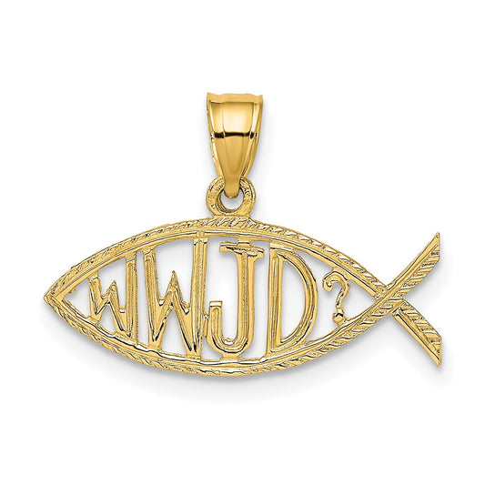 14K Yellow Gold Wwjd Ichthus Charm
