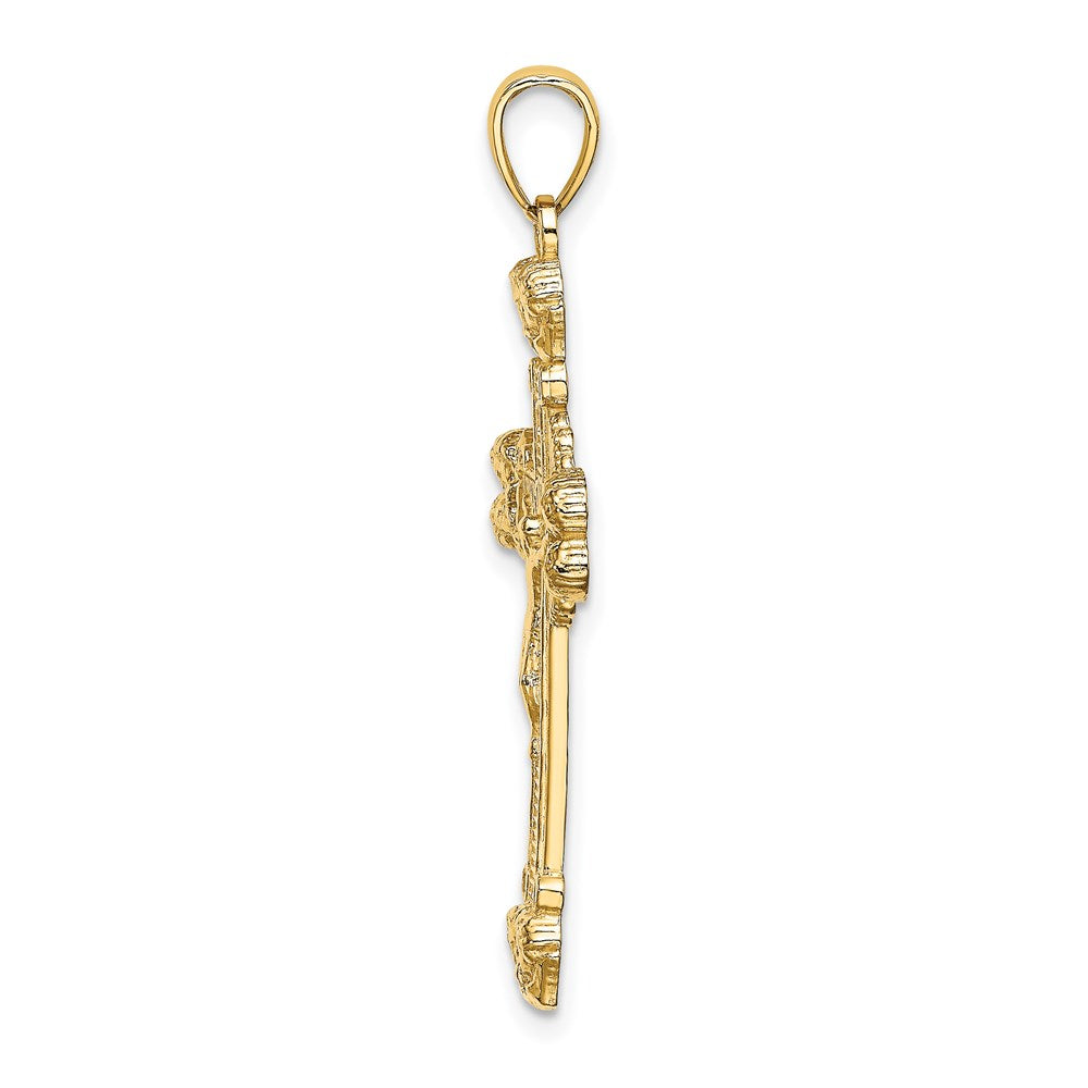 14k Yellow Gold Crucifix W/ Sunburst Charm