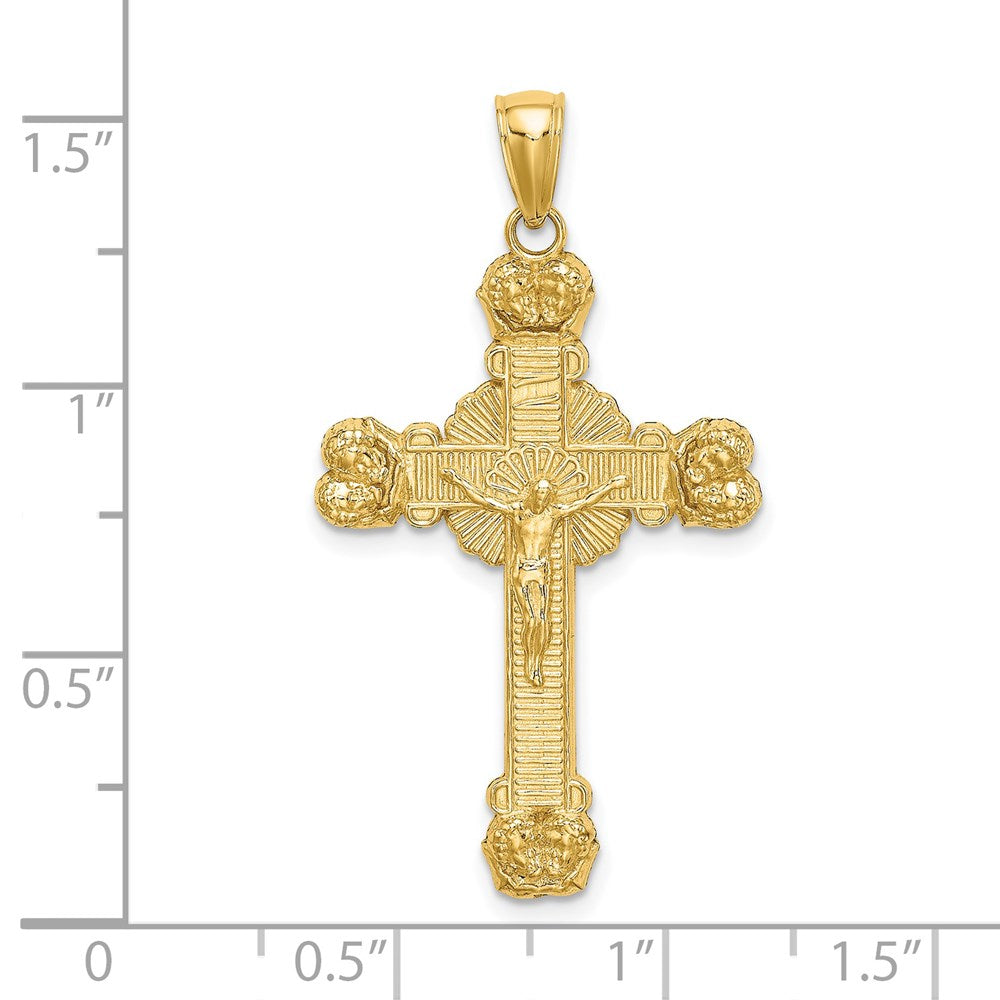 14k Yellow Gold Crucifix W/ Sunburst Charm