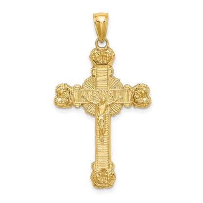 14k Yellow Gold Crucifix W/ Sunburst Charm
