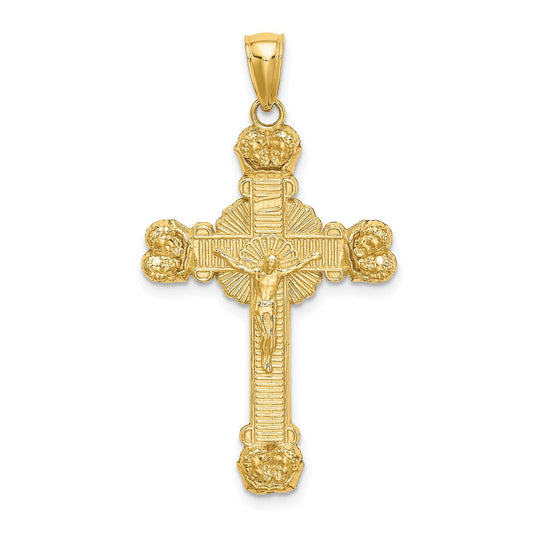 14k Yellow Gold Crucifix W/ Sunburst Charm