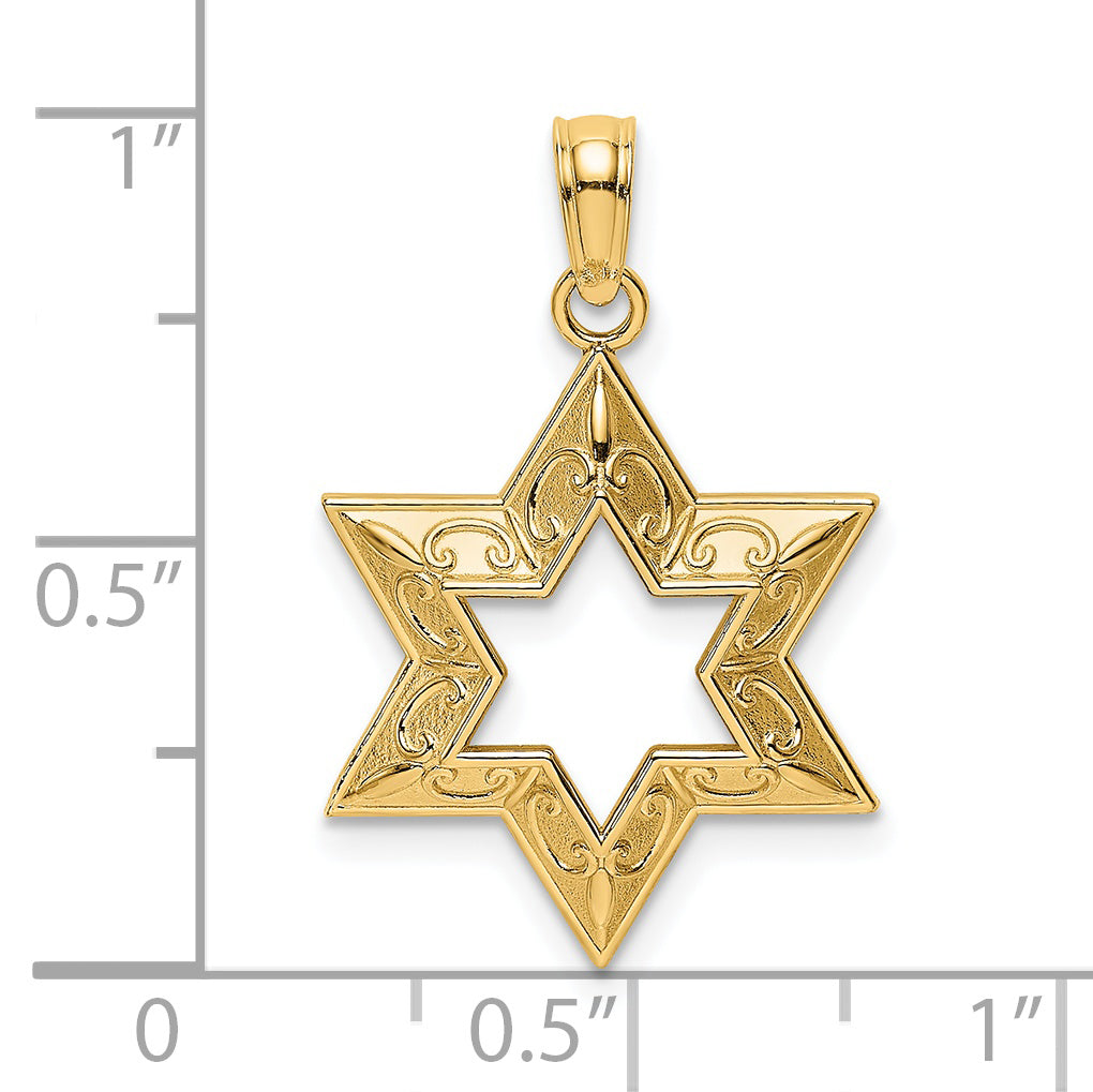 14K Yellow Gold Textured Star Of David Charm