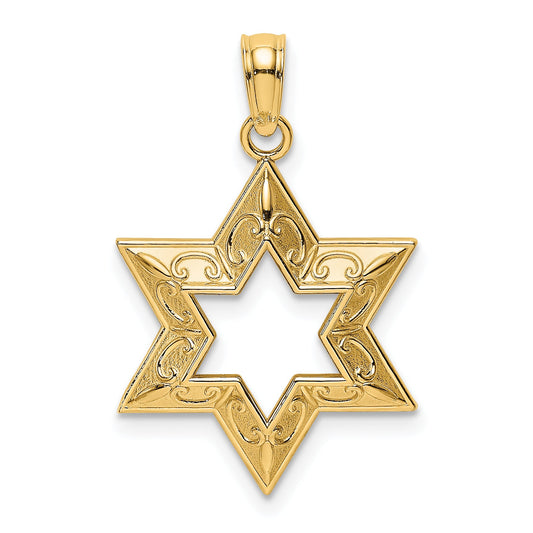 14K Yellow Gold Textured Star Of David Charm