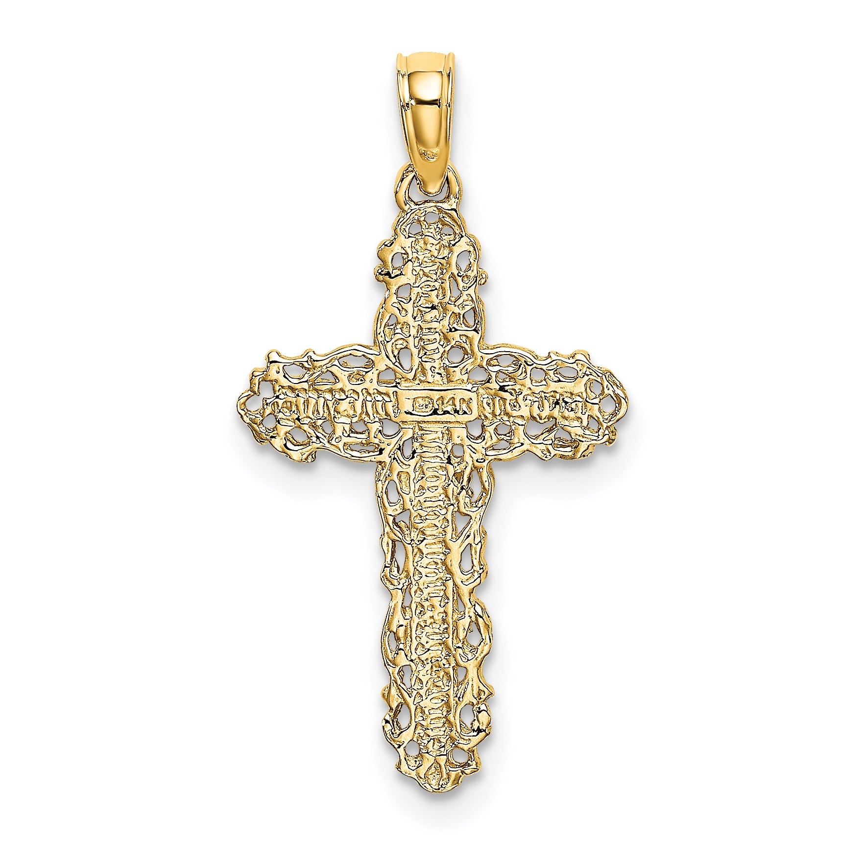 14K Yellow Gold Cross W/ Filigree Lace Trim Charm