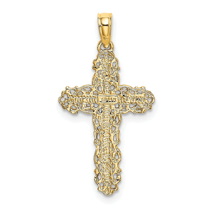 14K Yellow Gold Cross W/ Filigree Lace Trim Charm