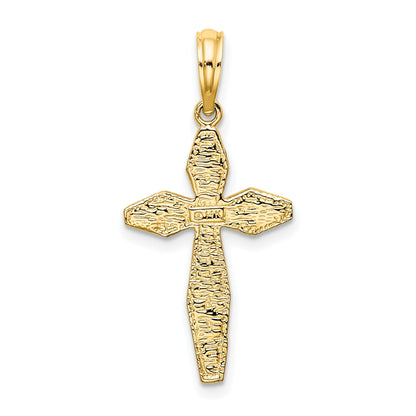 14K Yellow Gold Polished And Textured Cross Charm