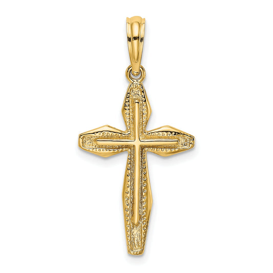 14K Yellow Gold Polished And Textured Cross Charm