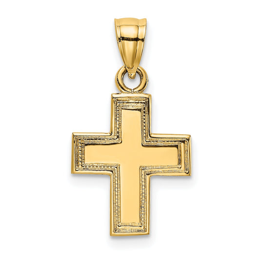 14K Yellow Gold Polished And Textured Cross Charm