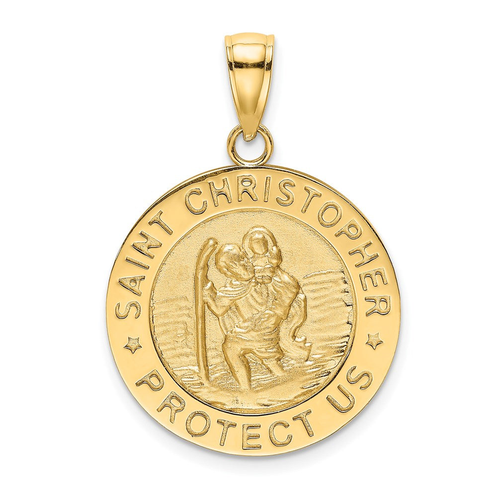 14K Yellow Gold Polished / Satin Saint Christopher Medal Charm