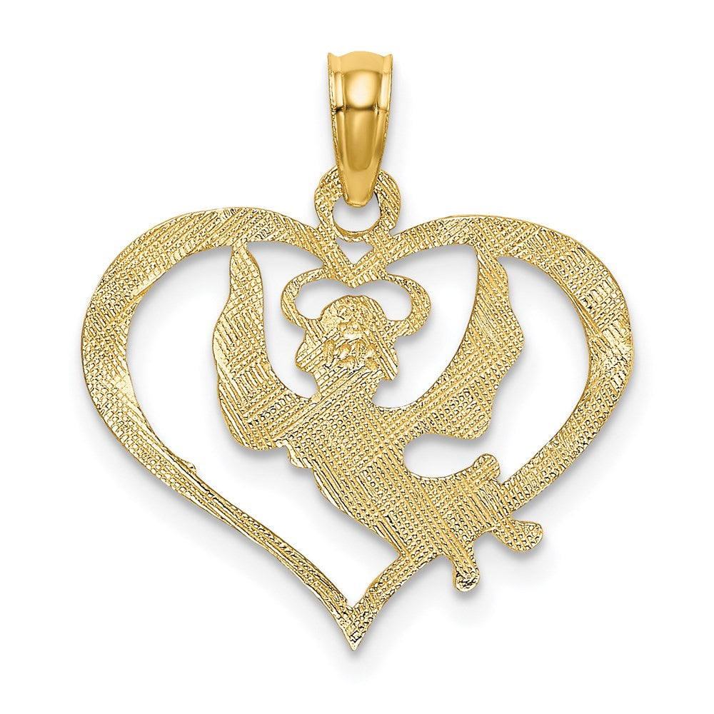 14K Yellow Gold Polished Angel In Heart Charm